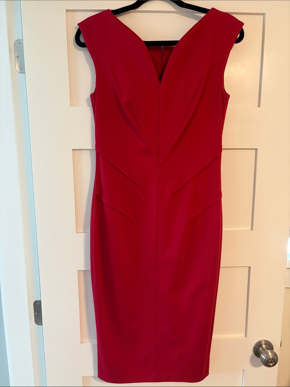le chateau Red V-Neck Sleeveless Midi Sheath Dress